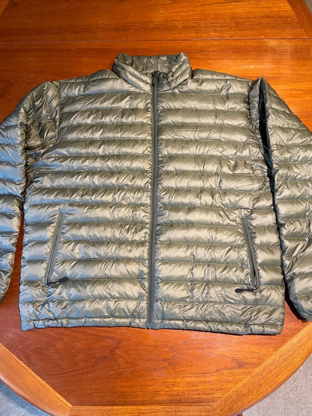 Kirkland Signature Men's Olive Green Goose Down Puffer Jacket
